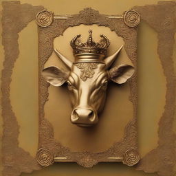 A book cover with a golden background featuring the tip of a calf's head with a crown falling off its head