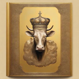 A book cover with a golden background featuring the tip of a calf's head with a crown falling off its head