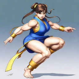 Create an image of Chun Li from Street Fighter, emphasizing her strong and athletic build