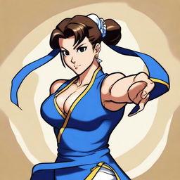 Create an image of Chun Li from Street Fighter, emphasizing her strong and athletic build