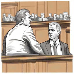 A detailed illustration capturing Comer's reaction to the Hunter Biden gun trial verdict, set in a courtroom