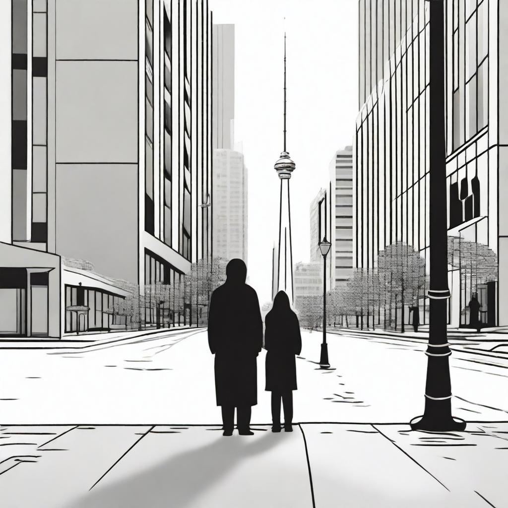 A disenchanted couple standing apart from each other in a modern urban setting of Montreal