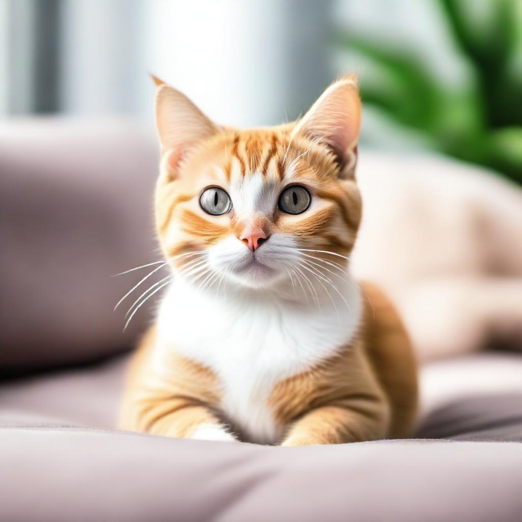 A tiny, adorable cat sitting on a soft cushion