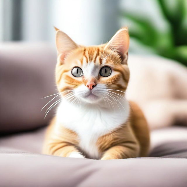 A tiny, adorable cat sitting on a soft cushion