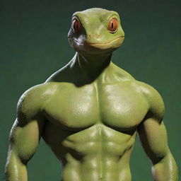 An animated design of a character with a well-defined chest and the head of a gecko.