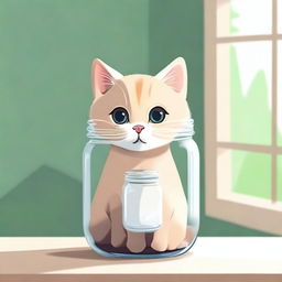 A tiny, adorable cat sitting inside a glass mason jar