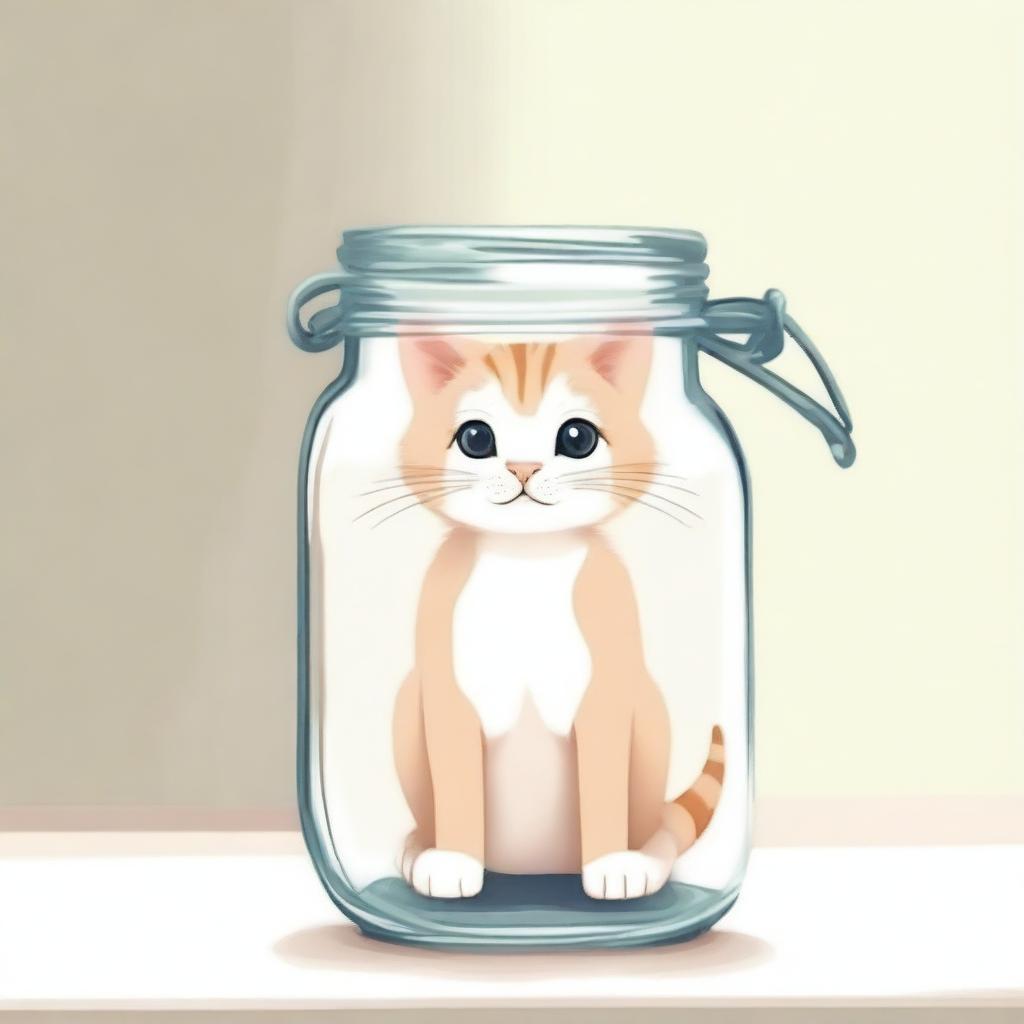 A tiny, adorable cat sitting inside a glass mason jar