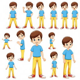 Create a character of a cute little 5-year-old boy with brown hair and blue eyes