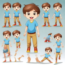 Create a character of a cute little 5-year-old boy with brown hair and blue eyes