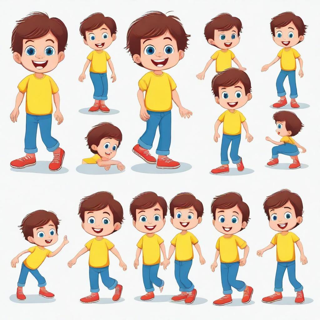 Create a character of a cute little 5-year-old boy with brown hair and blue eyes