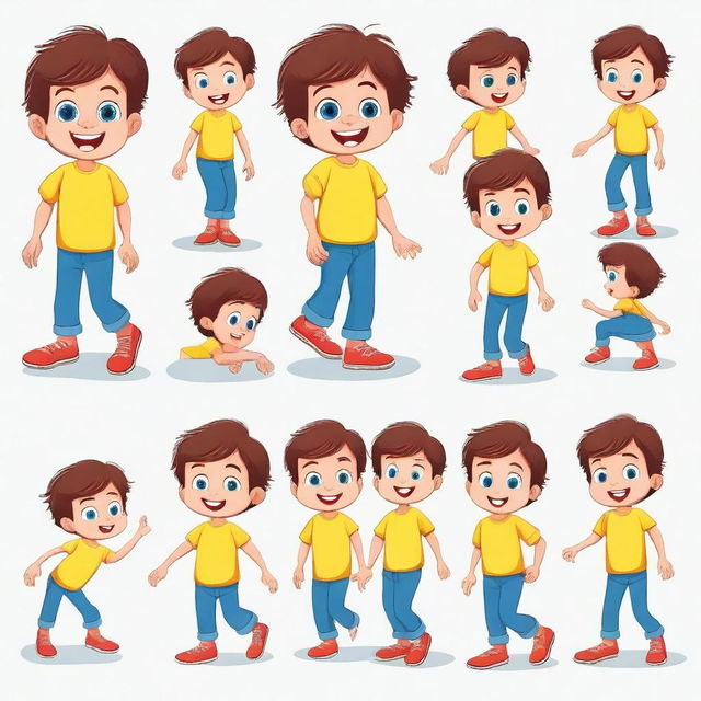 Create a character of a cute little 5-year-old boy with brown hair and blue eyes