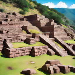 Create an image depicting the architectural structures of the ancient Chavín culture