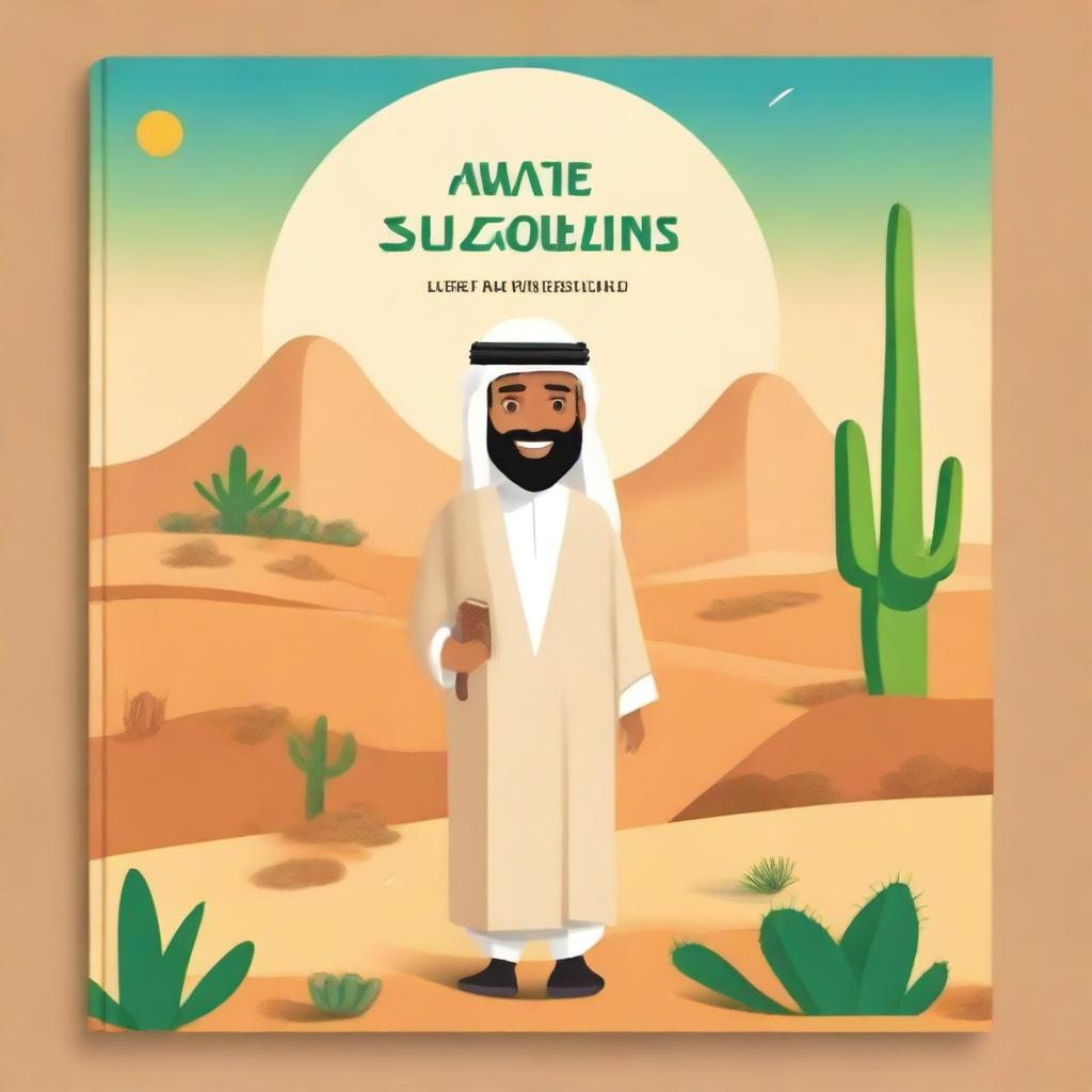 Create a book cover for a book titled 'Zayed Teaches Sustainability' with a desert theme