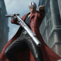 Dante from Devil May Cry, holding his iconic silver gun in a dynamic pose