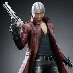 Dante from Devil May Cry, holding his iconic silver gun in a dynamic pose