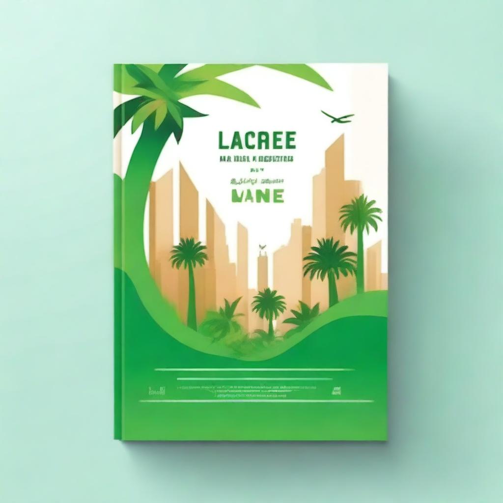 Create a book cover with a sustainability theme focused on the UAE, emphasizing greenery