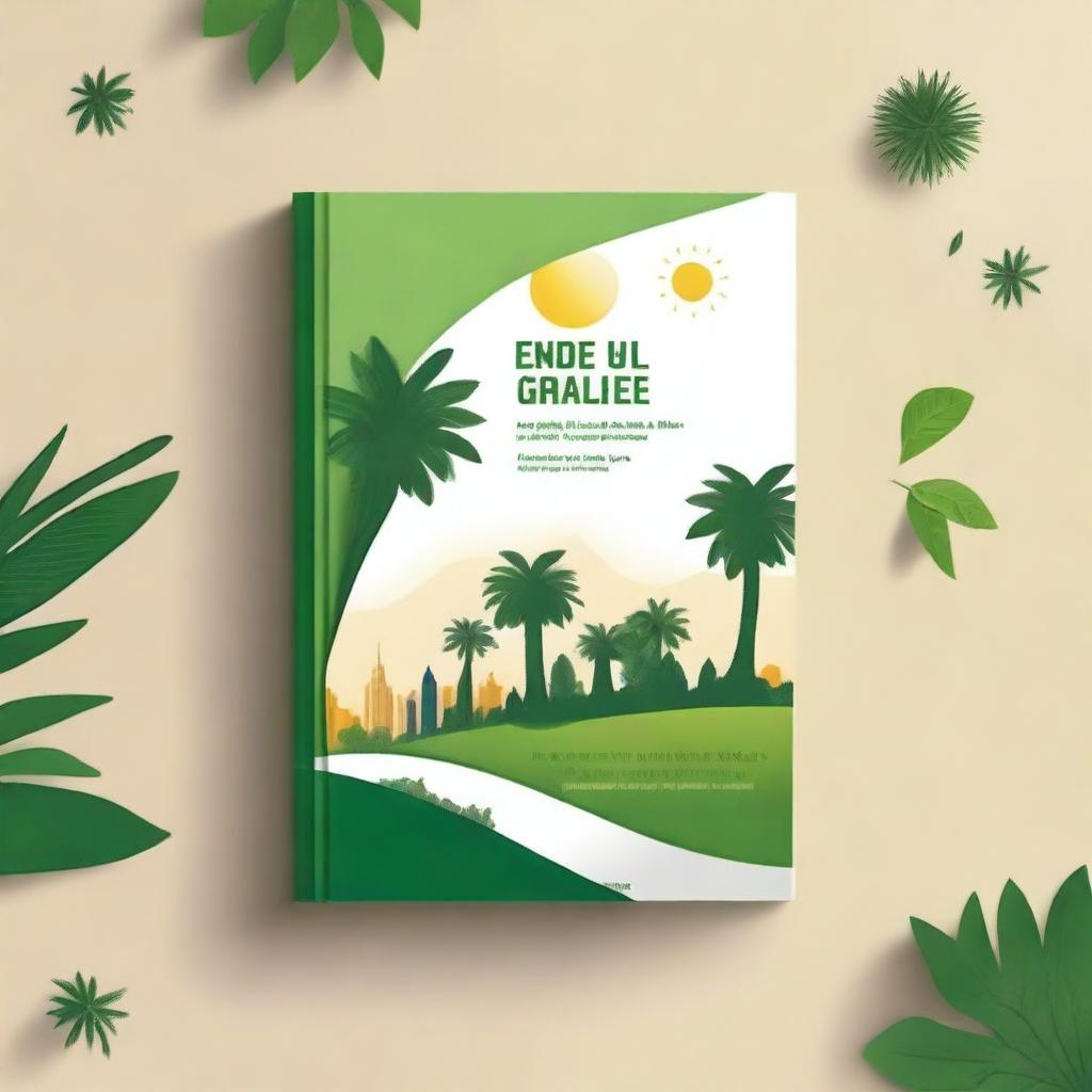 Create a book cover with a sustainability theme focused on the UAE, emphasizing greenery