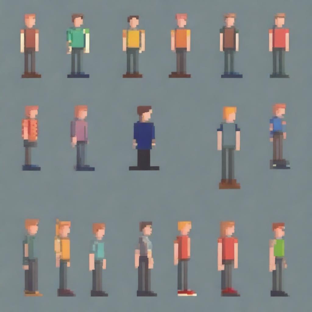Create a pixel art depiction of a human along with its sprites