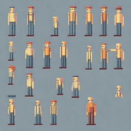 Create a pixel art depiction of a human along with its sprites