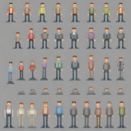 Create a pixel art depiction of a human along with its sprites