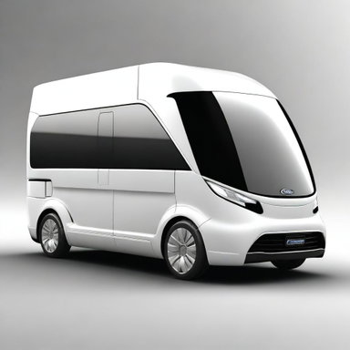 A futuristic vehicle that combines the design elements of a Ford Supervan and a Toyota Revo
