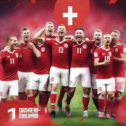 Create a movie poster of the Danish national football team celebrating their victory in the European Championship