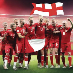 Create a movie poster of the Danish national football team celebrating their victory in the European Championship