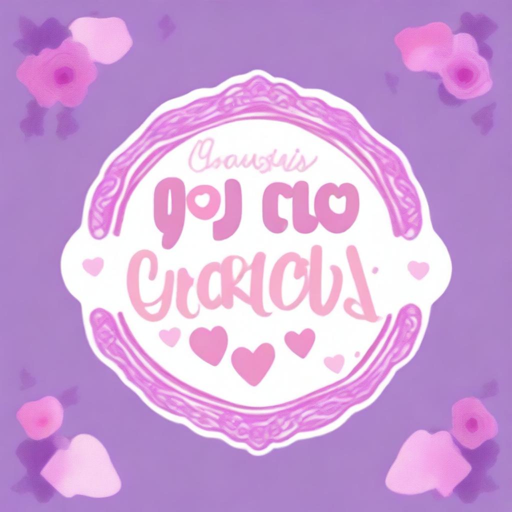 Create a label that says 'Gracias por tu compra' with lilac and pink colors