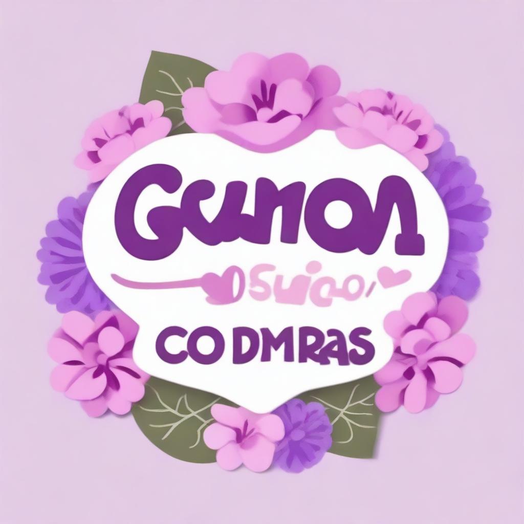 Create a label that says 'Gracias por tu compra' with lilac and pink colors