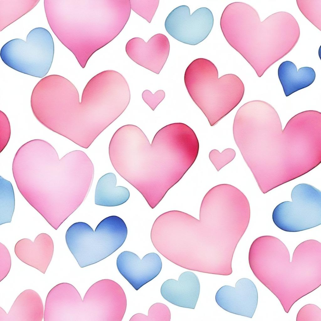 Create a watercolor painting featuring pink hearts