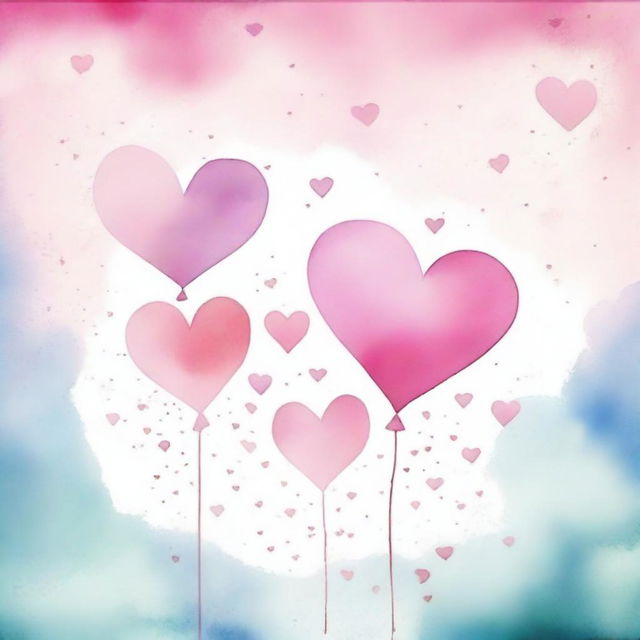 Create a watercolor painting featuring pink hearts