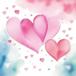 Create a watercolor painting featuring pink hearts