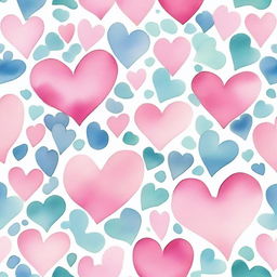 Create a watercolor painting featuring pink hearts