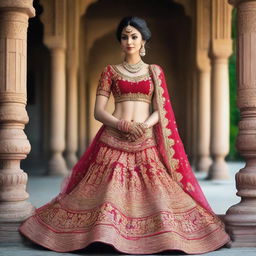 A beautiful Indian woman wearing a traditional lehenga