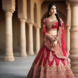 A beautiful Indian woman wearing a traditional lehenga