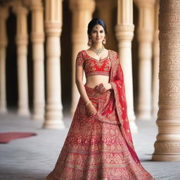 A beautiful Indian woman wearing a traditional lehenga