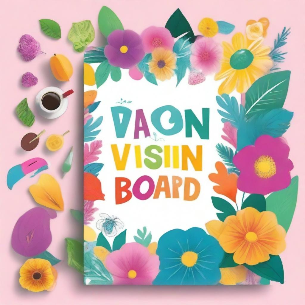 Create a book front cover with the title 'The Vision Board'