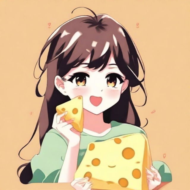 An anime-style girl eating cheese, perfect for a Telegram avatar