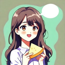 An anime-style girl eating cheese, perfect for a Telegram avatar