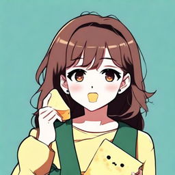 An anime-style girl eating cheese, perfect for a Telegram avatar