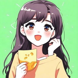 An anime-style girl eating cheese, perfect for a Telegram avatar