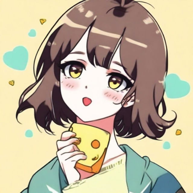 An anime-style girl with a sexy appearance eating cheese, intended for a Telegram avatar