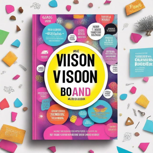 Design a front book cover with the title 'The Vision Board: Power of the Mind'