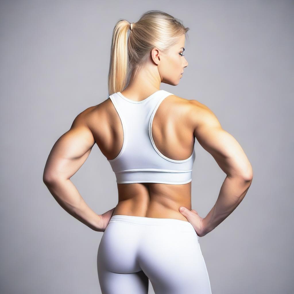 A beautiful and young girl with well-defined muscles in a flex pose