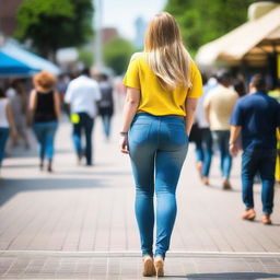 A picture of a girl from behind while she is walking