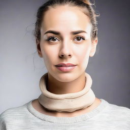 A young woman wearing a locked collar around her neck