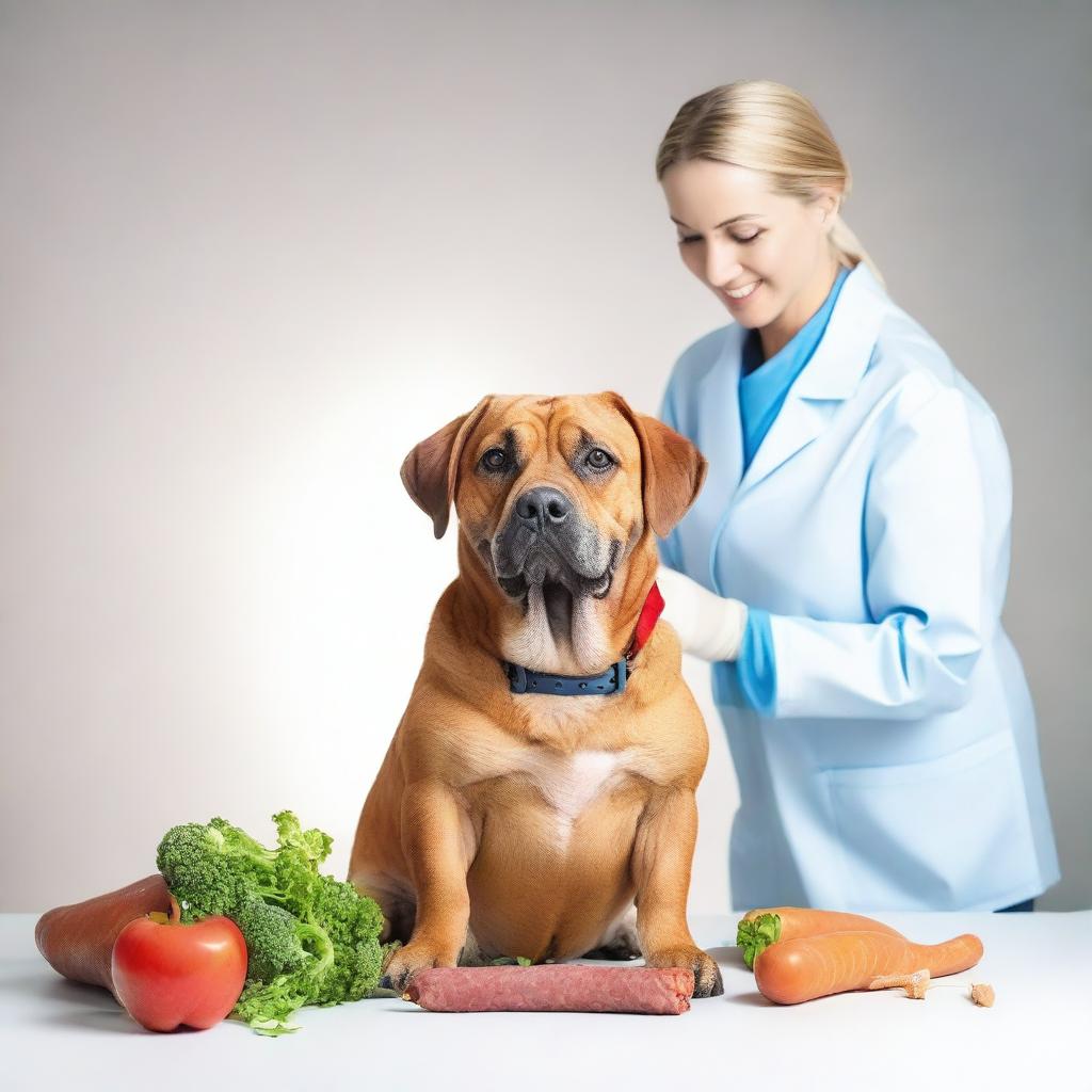 An image depicting a veterinarian surgeon working with a fat, sausage-like dog that has been overfed by its rich mistress