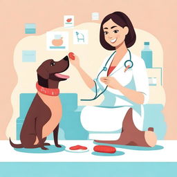 An image depicting a veterinarian surgeon working with a fat, sausage-like dog that has been overfed by its rich mistress