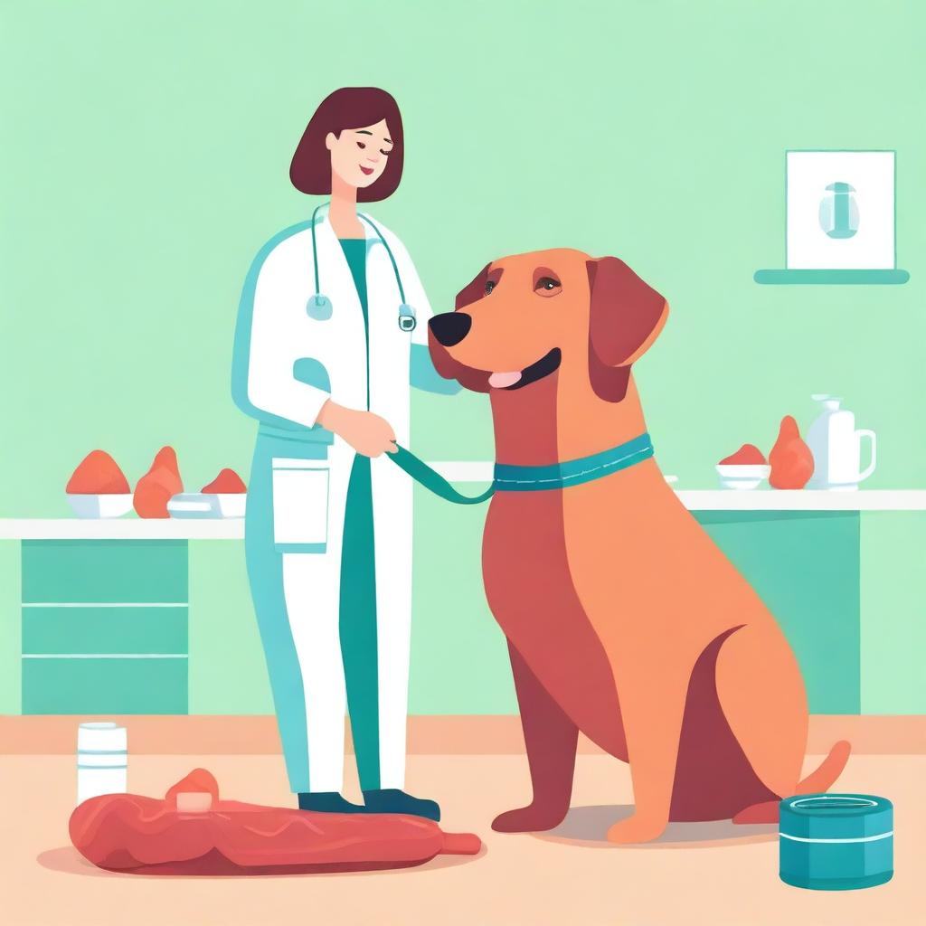 An image depicting a veterinarian surgeon working with a fat, sausage-like dog that has been overfed by its rich mistress