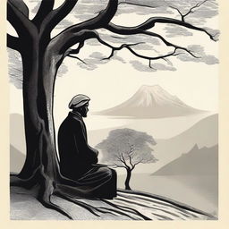 A serene and contemplative scene featuring a philosopher meditating under a tree, symbolizing stoicism